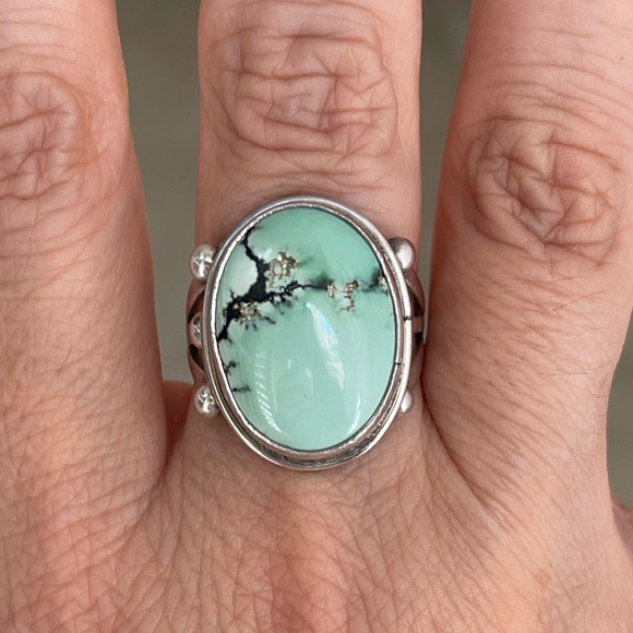 Signed Ed Kee Navajo natural turquoise solid sterling silver ring - Picture 6 of 9
